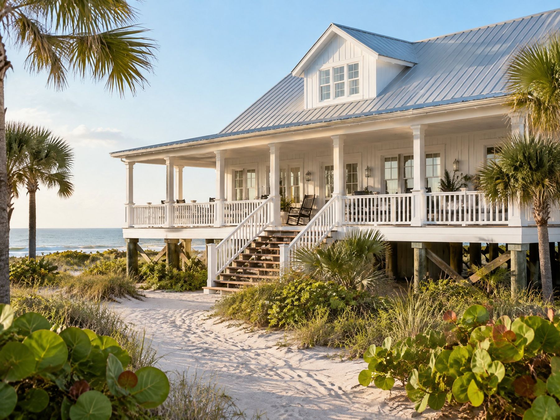 Luxury waterfront home at golden hour
