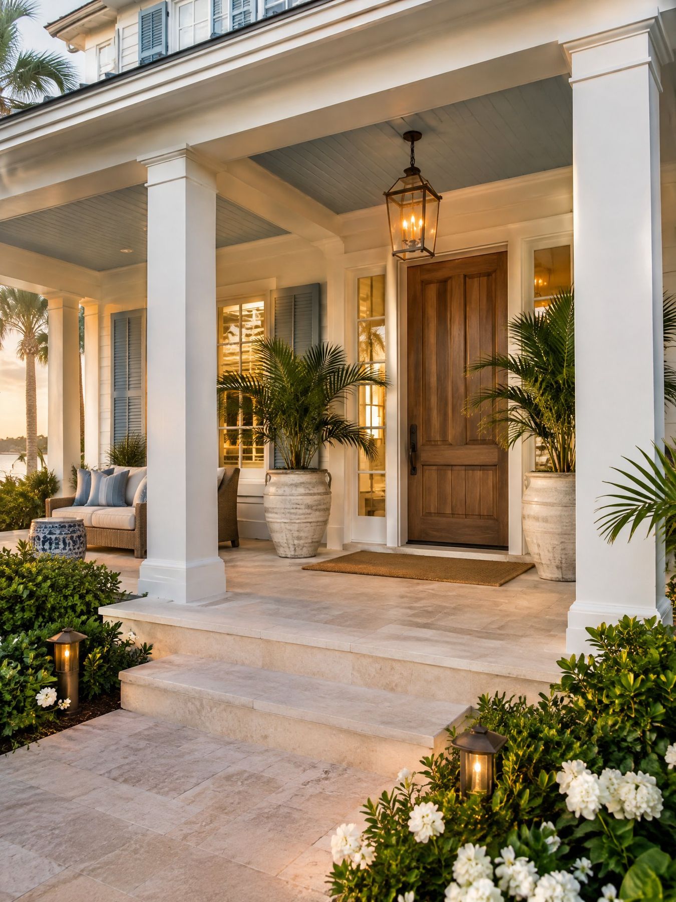 Welcoming front porch of a coastal home