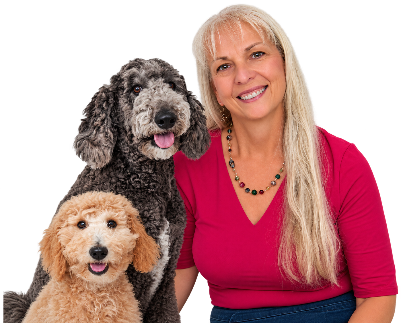 Shari Tabat, Broker/Owner of Sunshine Coastal Properties, with her two doodle dogs